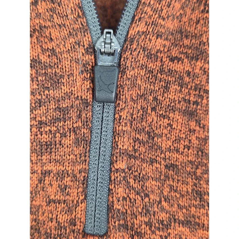 Eddie Bauer 1/4 Zip Sweater Mens Medium Orange Black Pullover Long Sleeve Casual